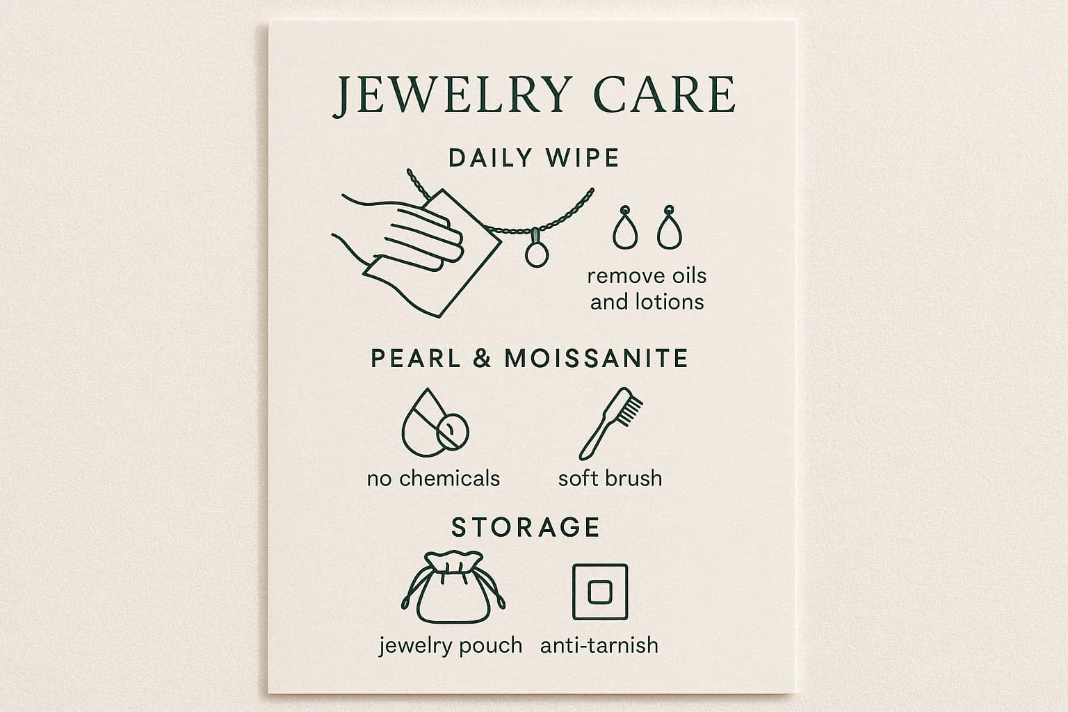 Microfiber cloth wiping a ring on an ivory linen surface.