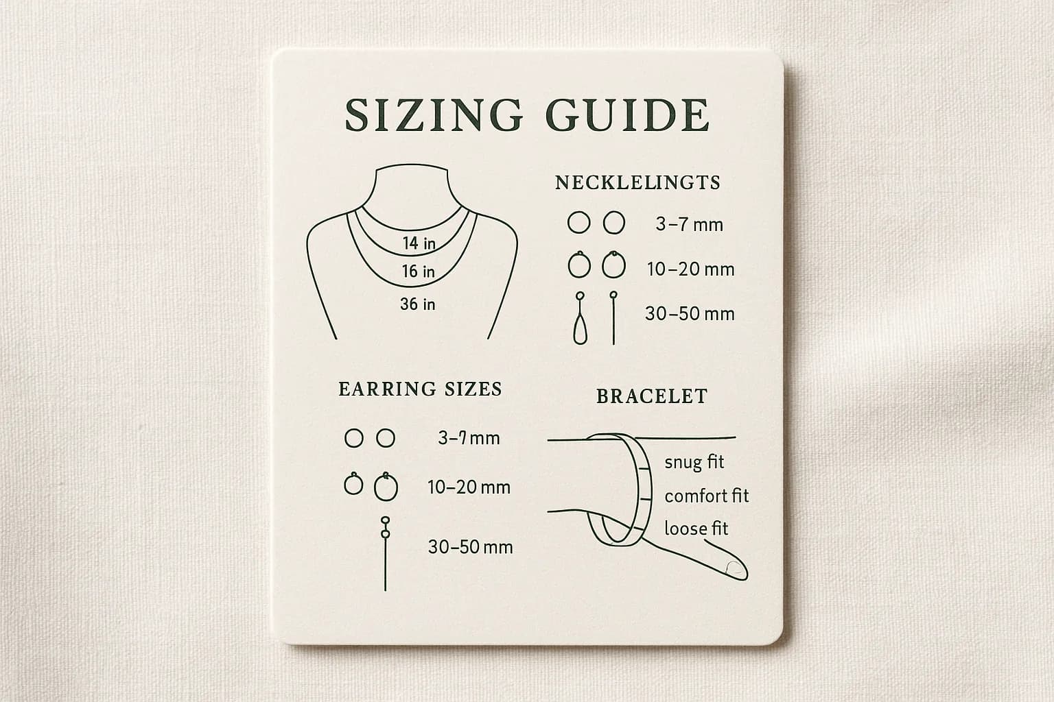 Diagram showing necklace length positions on an outline figure.