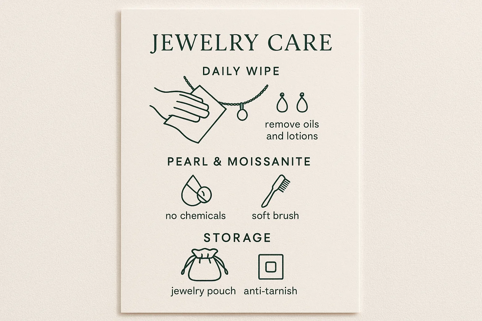 Microfiber cloth wiping a ring on an ivory linen surface.